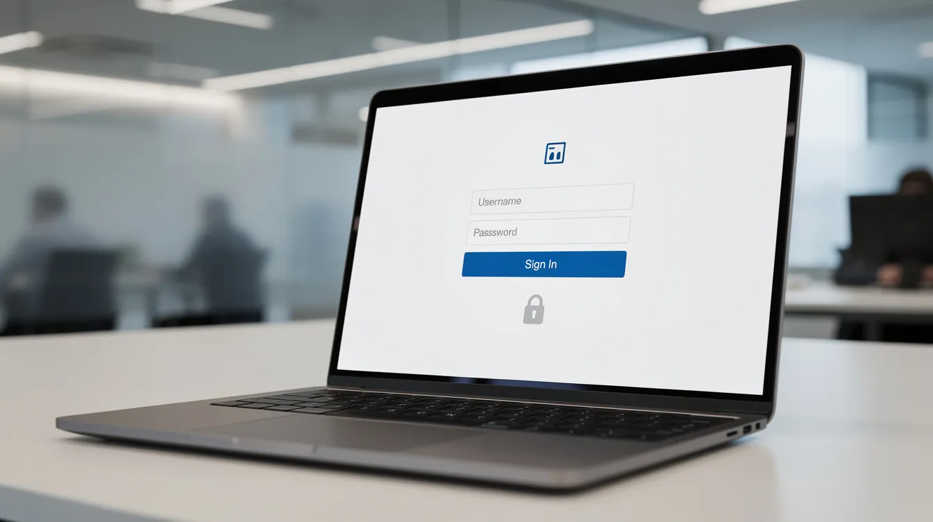 The image features a close-up view of a secure laptop screen displaying a login authentication prompt, set in a professional environment. This scene emphasizes the importance of data security and efficient financial planning tasks, relevant for financial advisory firms and their client relationships.